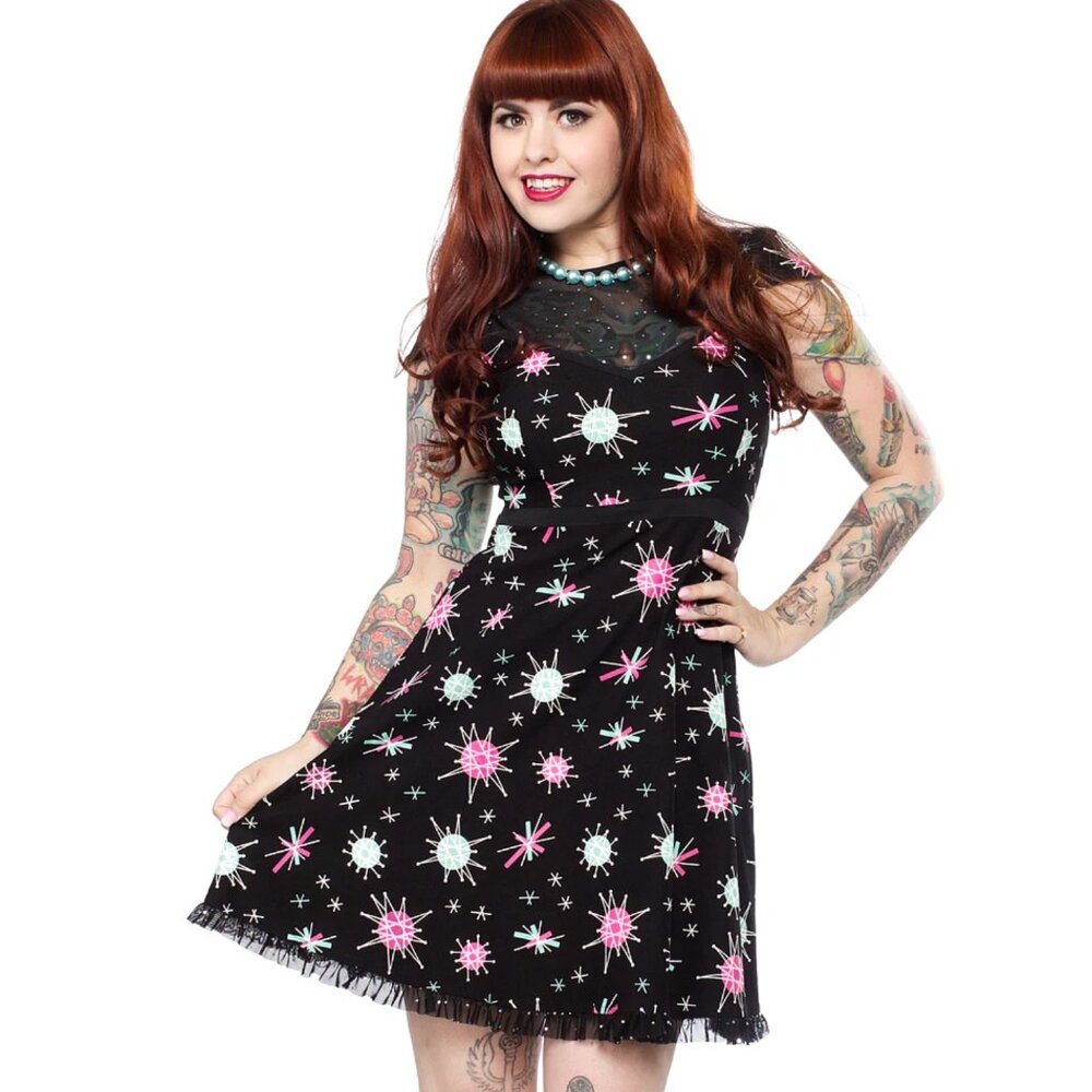 Black Sparkle Sputnik Lyla Flare Dress – 1950s Retro Fit & Flare